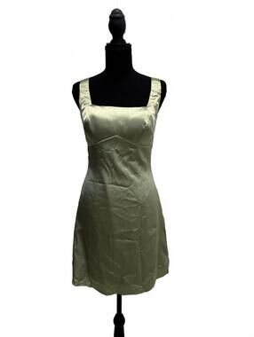 Satin Light Green Sleeveless Dress with Lace-Up Back
